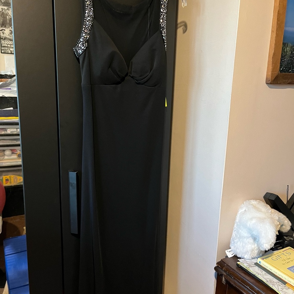 NEW Elegant Black Evening Dress with Embellished Straps